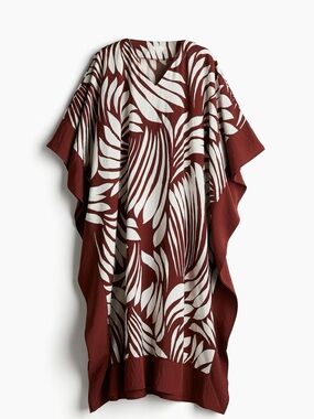 H&M Maroon and Cream Tropical Print Caftan